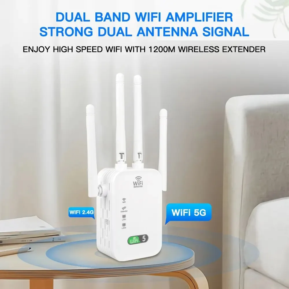 와이파이 리피터 라우터, 1200Mbps 듀얼 밴드 무선 증폭기, 2.4G, 5GHz 네트워크 카드, 장거리 신호 부스터, 홈 오피스 PC용