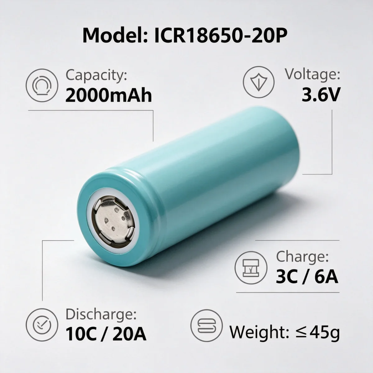 E-power ICR18650 20P 2000mAh 3.6V 10C High Capacity 18650 Lithium Battery for Laptop Power Supply