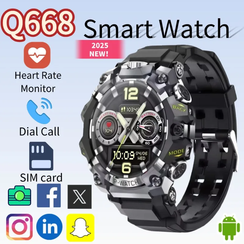

P68 Android Smartwatch for Men with 4G Full Network 500W Dual Camera Heart Rate Monitor GPS WiFi Bluetooth IP68 Waterproof