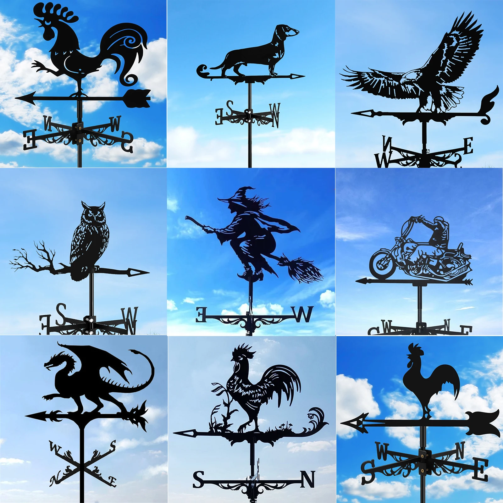 Metal Weathervane,Witch Iron Weather Vane,Sea Rover Wind Direction Indicator Garden Decoration Outdoor Roof Decoration Gardening