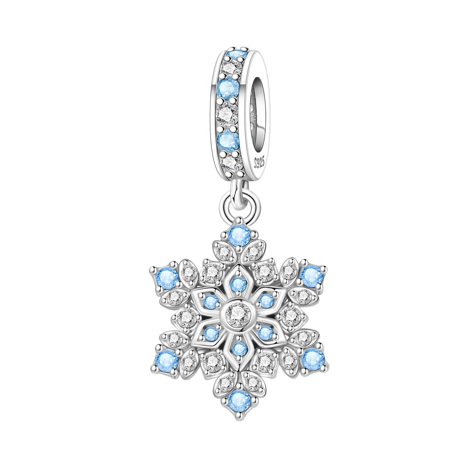 925 Sterling Silver Sparkling Snowflake Dangle Charm Bead Symbol of Purity & Unique Blessing Fit Bracelet Christmas Jewelry Gift
