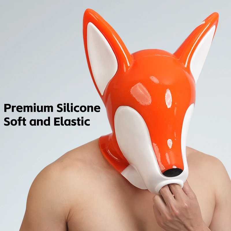 Furrjoi Silicone Fox Hood Realistic Mask for Cosplay Costumes Furry Headgear Upgrade Latex Pet Play Tights Catsuit