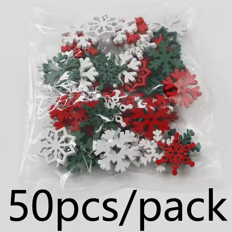 

50Pcs Mixed Christmas Wooden Snowflake Chips 2026 New Year Party Home Table Decoration Supplies DIY Scrapbooking Craft Gifts