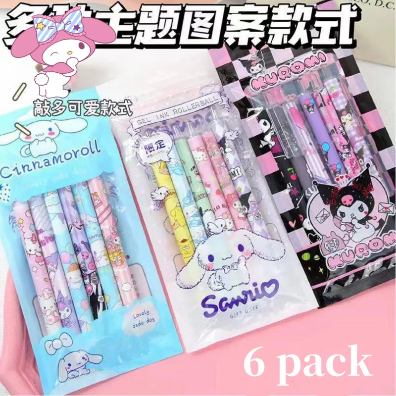 

6 pieces of sanrio click cute bag gel pen cute student exam special cartoon girl child ballpoint pen black st tip kuromi anime