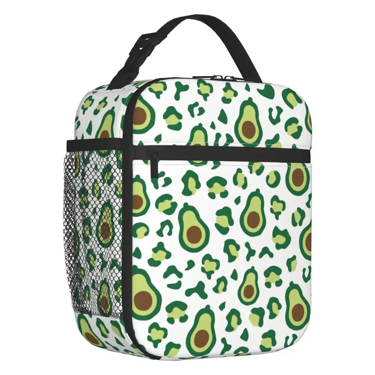 

Green Avocado Leopard Pattern Portable Lunch Box Women Multifunction Cooler Thermal Food Insulated Lunch Bag Office Work