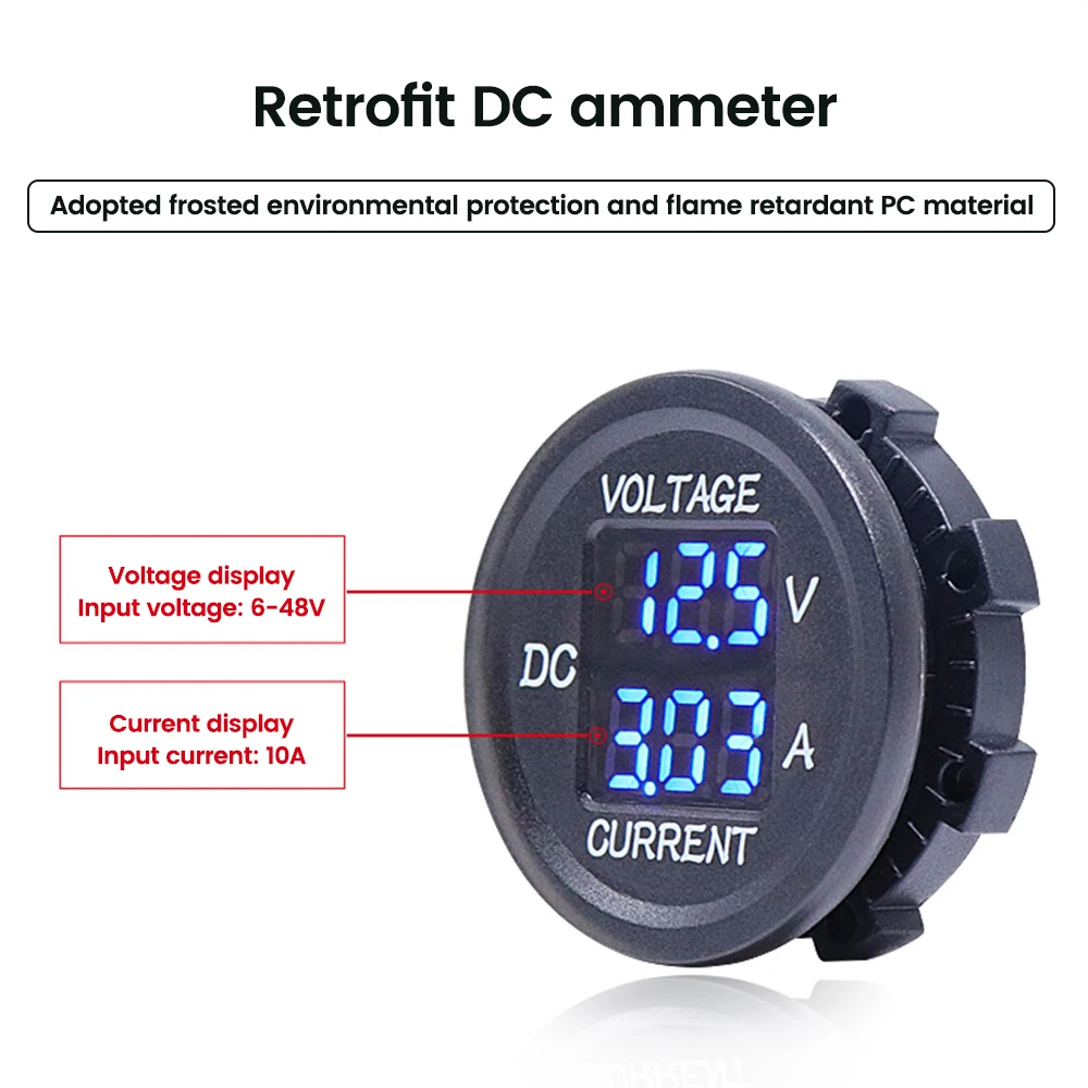 5V-48V Car Mini Waterproof Dual Voltage Meter 3-Digit Round LED Panel Digital Voltmeter Ammeter Tester Monitor Display Voltmeter