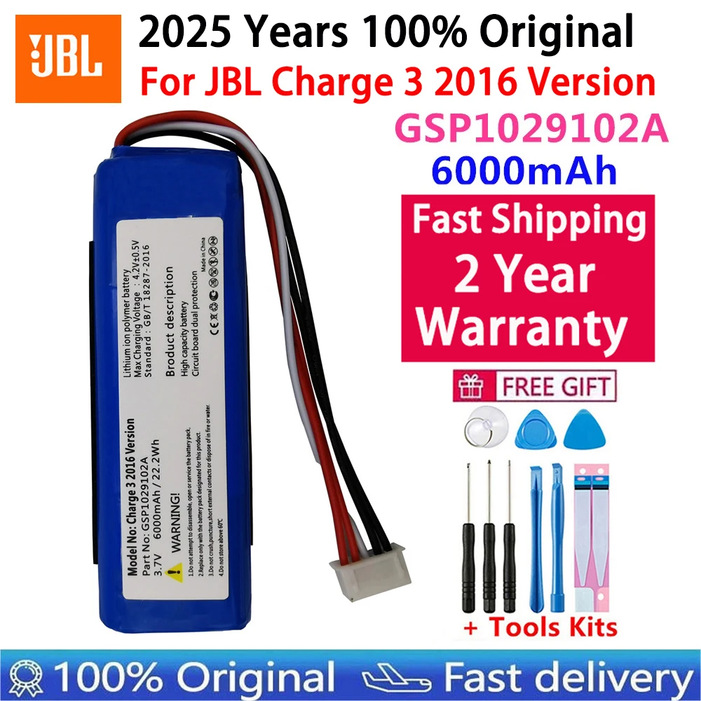 2025 Years New 100% Original Loudspeaker Battery 6000mAh For JBL Charge 3 (2016 Version) GSP1029102A Player Speaker Batteries