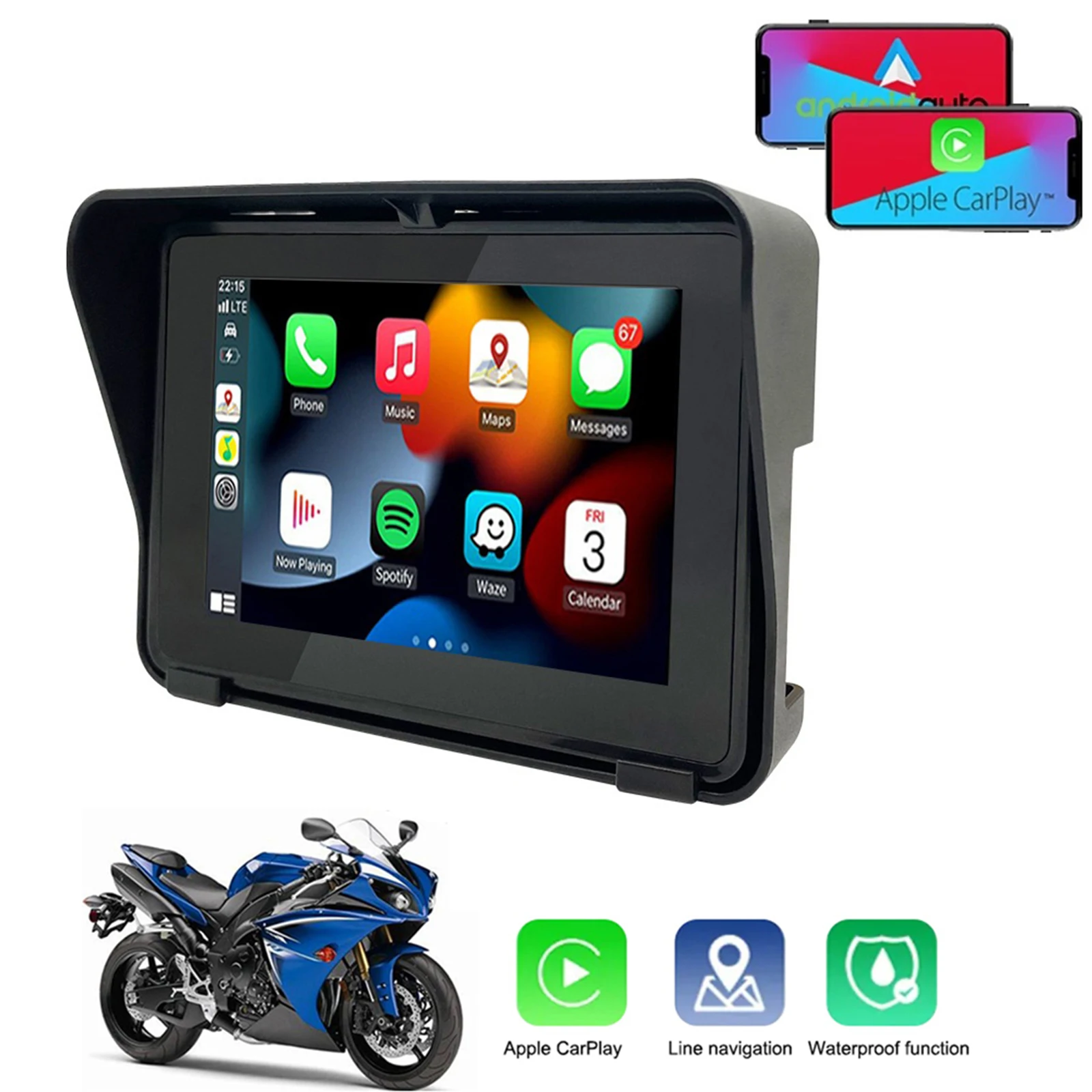 

5 Inch Motorcycle Navigator Waterproof 1000nit Screen Universal Naviagtion Support Wireless CarPlay Andorid Auto Dual Bluetooth