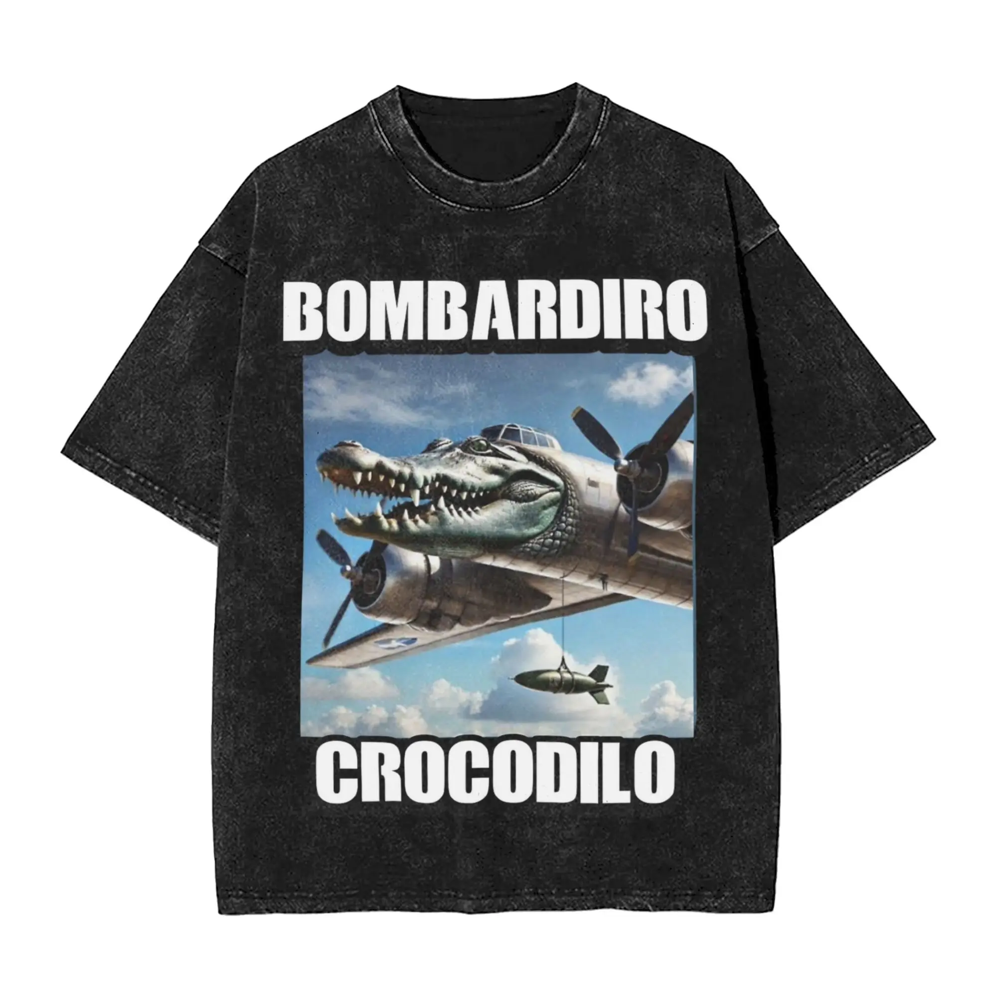 

Bombardiro Crocodilo Crocodile Plane Bomber мытые футболки в стиле хип-хоп, новинка, футболки для мужчин и женщин, уличная одежда с короткими рукавами
