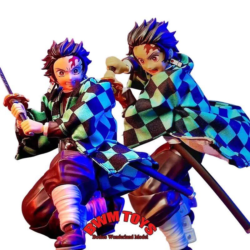 

1/12 Scale Cosplay Japanese Demon Slayer Kamado Tanjirou Checkered Trench Coat Windbreak With Iron Wire For 6in Action Figures