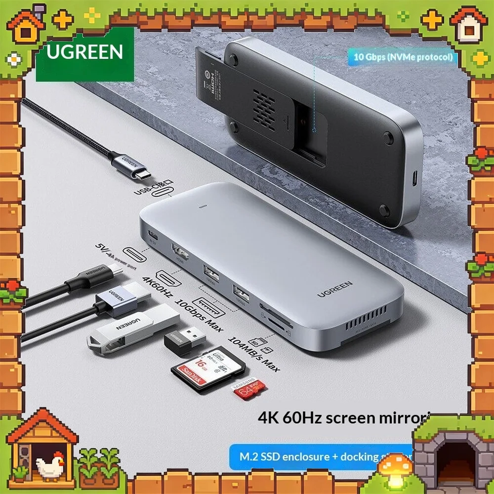 UGREEN CM440-60612 M.2 SSD Enclosure Hub NVMe SATA Dual Protocol Type C to HDMI for Laptop PC