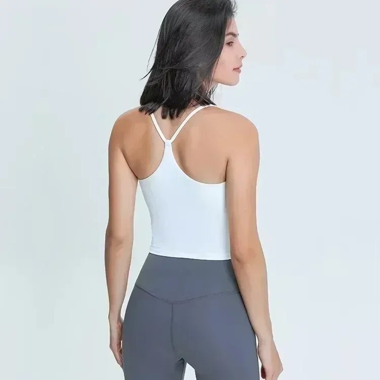

Lemon Women Gym Sport Crop Tank Top Sling Movable Y-line Sports Yoga Vest Summer Outdoor Jogging Fitness Vest Bra with Chest Pad