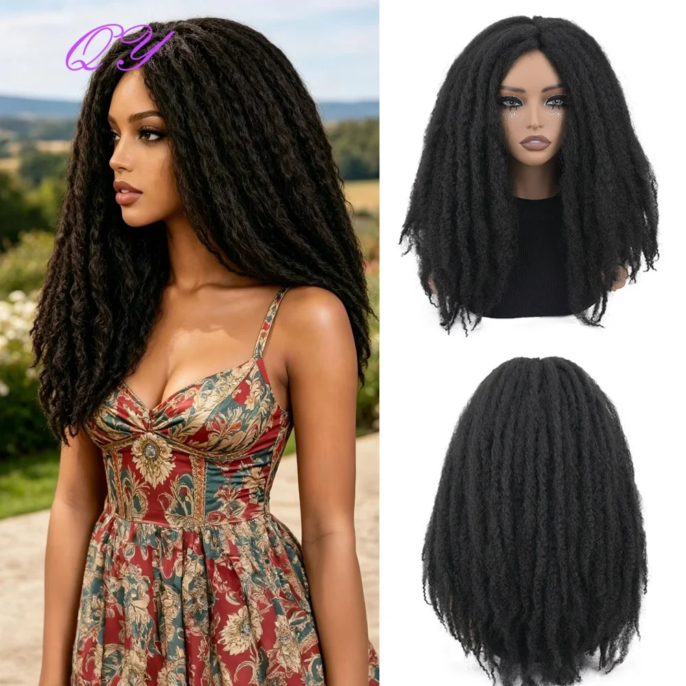 Afro Marley Twist Wig For Black Women 20 Inch Synthetic Afro Wigs Middle Part Fluffy twist Wig Heat Resistant Hair Daily Wig
