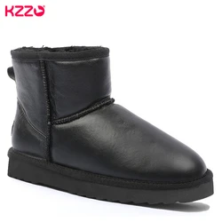 KZZO Australian Classic Waterproof Ankle Men Snow Boots Genuine Leather Natural Wool Lined Winter Warm Non-slip Short Boots 2021