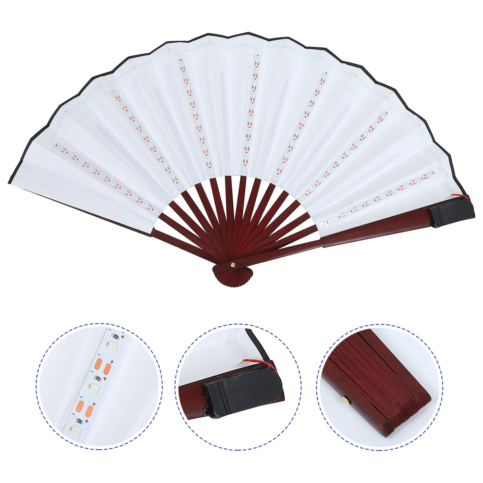 1pc Chinese Style Fan Rave Foldable Hand Fan Blue Light for Event Folding Hand Fan Glowing LED Light Fan