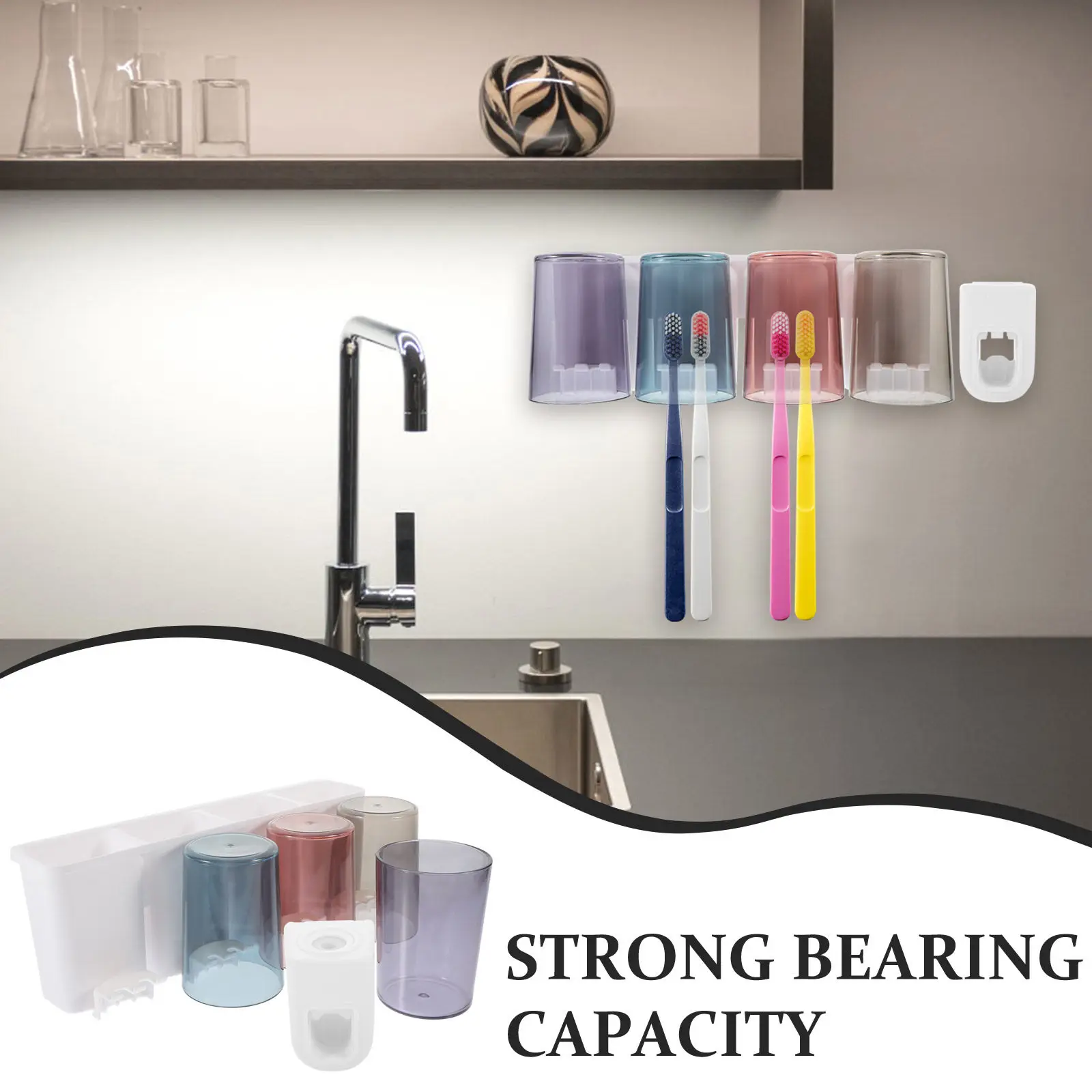 1Set Multi Functional Toothbrush Rack Wall Mounted Bathroom Shelf for Toothbrush Toothpaste Rinse Cup Organizer Sturdy Drainage