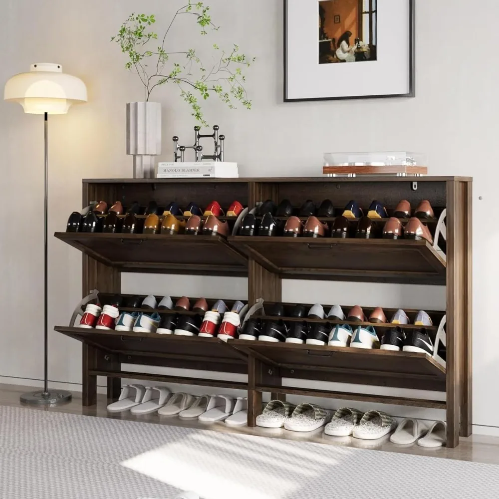 

Shoe Cabinet with 4 Flip Drawers, Narrow Shoe Storage Cabinet, Freestanding Shoe Cabinet Organizer, Hidden Shoe Rack Cabinet for