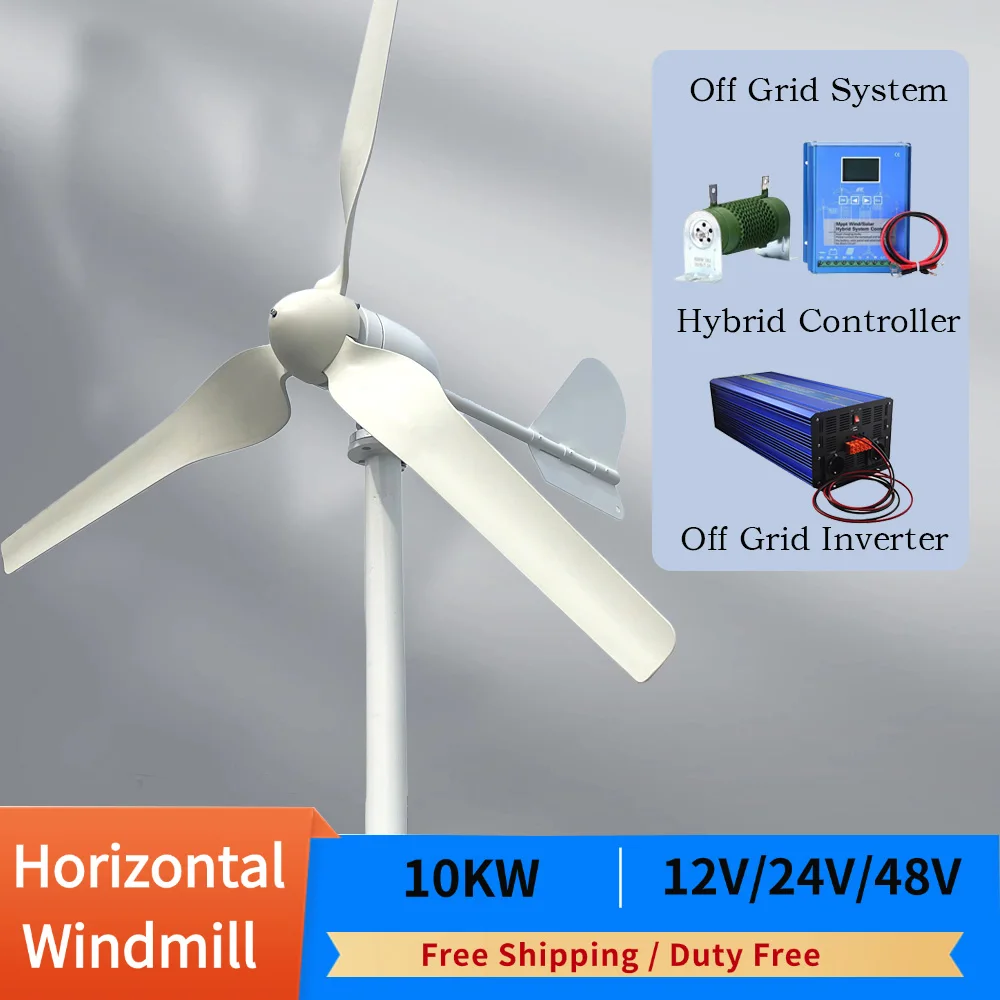 

10KW Wind Generator Turbine Power 10000W 3 Blades 12V 24V 48V With Hybrid Charge Controller Windmill For Yacht Farm Home Use