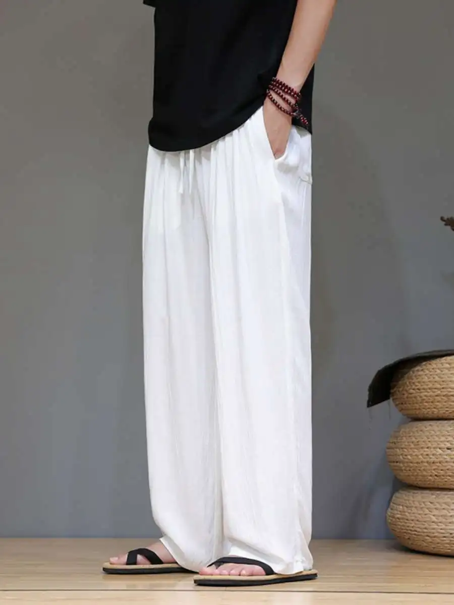 

Summer Men's Large Size Casual Straight Leg Trousers Wide Leg Linen Pants Loose Fit Comfortable Breathable Lightweight