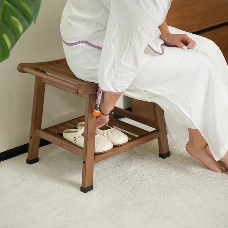 Sedia da bagno per anziani in legno, piede tozzo, design da esterno, sgabello basso per camera da letto nordico, doccia, sauna, tabouret, mobili postmoderni