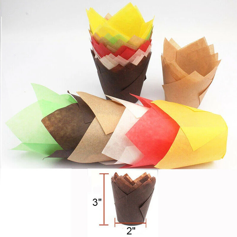 50Pcs Cupcake Paper Cups Tulip Muffins Paper Moulds Cup Case Cupcake Liner Baking Tools Cake Wrapper For Wedding Party Accessory