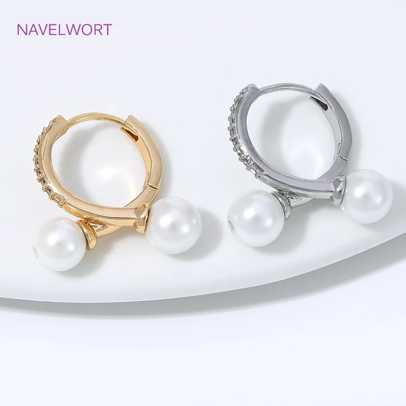18K Gold Plated Round Earring Hooks with Pearl Pendant Mounting Accessories,Brass Earwires Earring Fixtures,DIY Earring Findings
