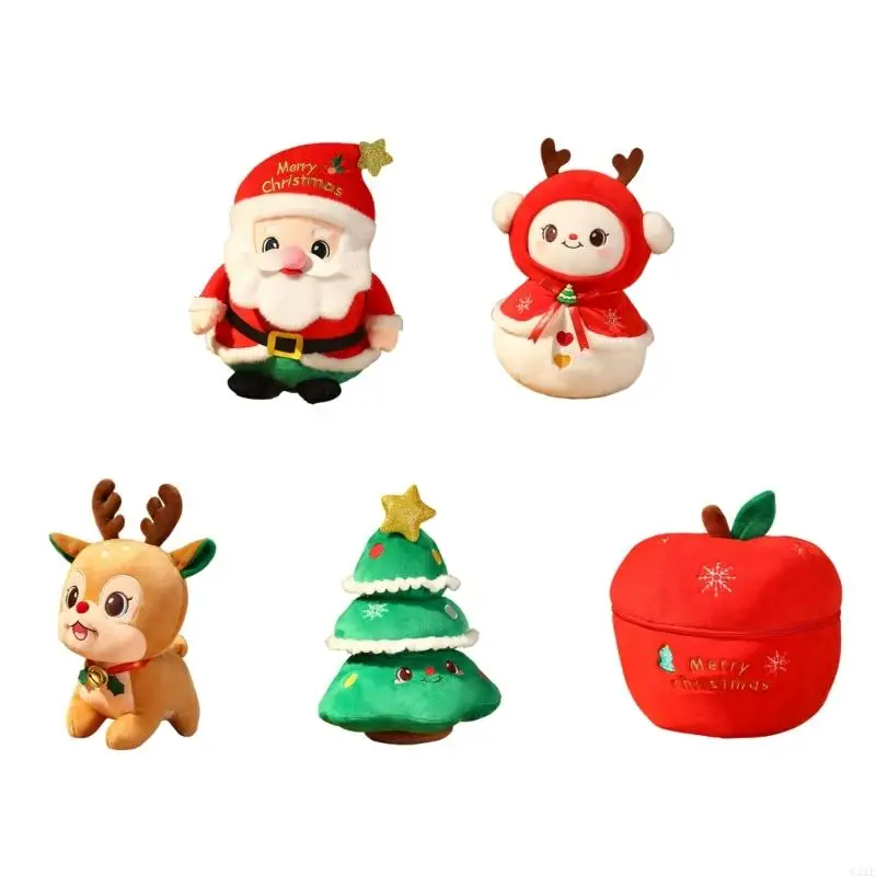 G2TE Christmas Santa/Elk Plush Figure Dolls Stuffed Pillow Soft Throw Pillow Cuddly Toy for Holiday Celebration Party Decors