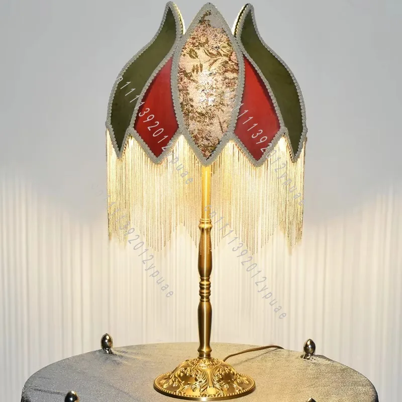 French Retro Court Style Shade Cover, Camellia Green Velvet Fringed Decorative Cover for Table & Floor Holder