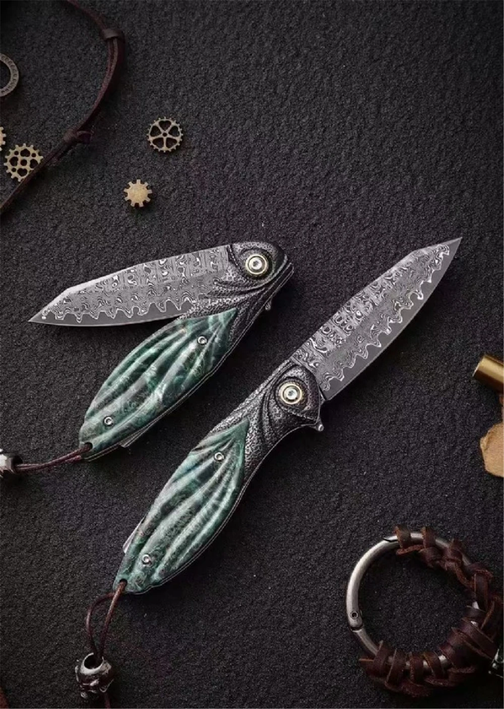 Damascus Steel Pocket Folding Knife Wooden Handle Bearing Camping Outdoor Fishing Hunting Knife EDC Hiking Defense Tool