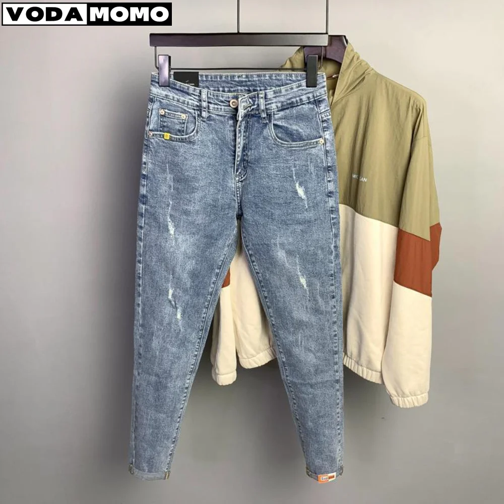 Fashion Designer Mannen Jeans Retro Stretch Slim Fit Painted Ripped Jeans Mannen Koreaanse Stijl Vintage Casual Denim Broek Streetwear