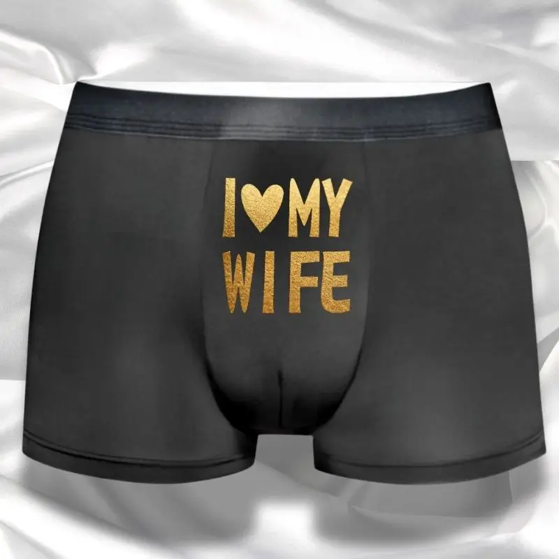 

1 Piece Sexy Men's Luxe Boxer Briefs - "I ❤️ MY WIFE" Gold Foil Heart Print Breathable Soft Casual Daily Gift Men Underwear