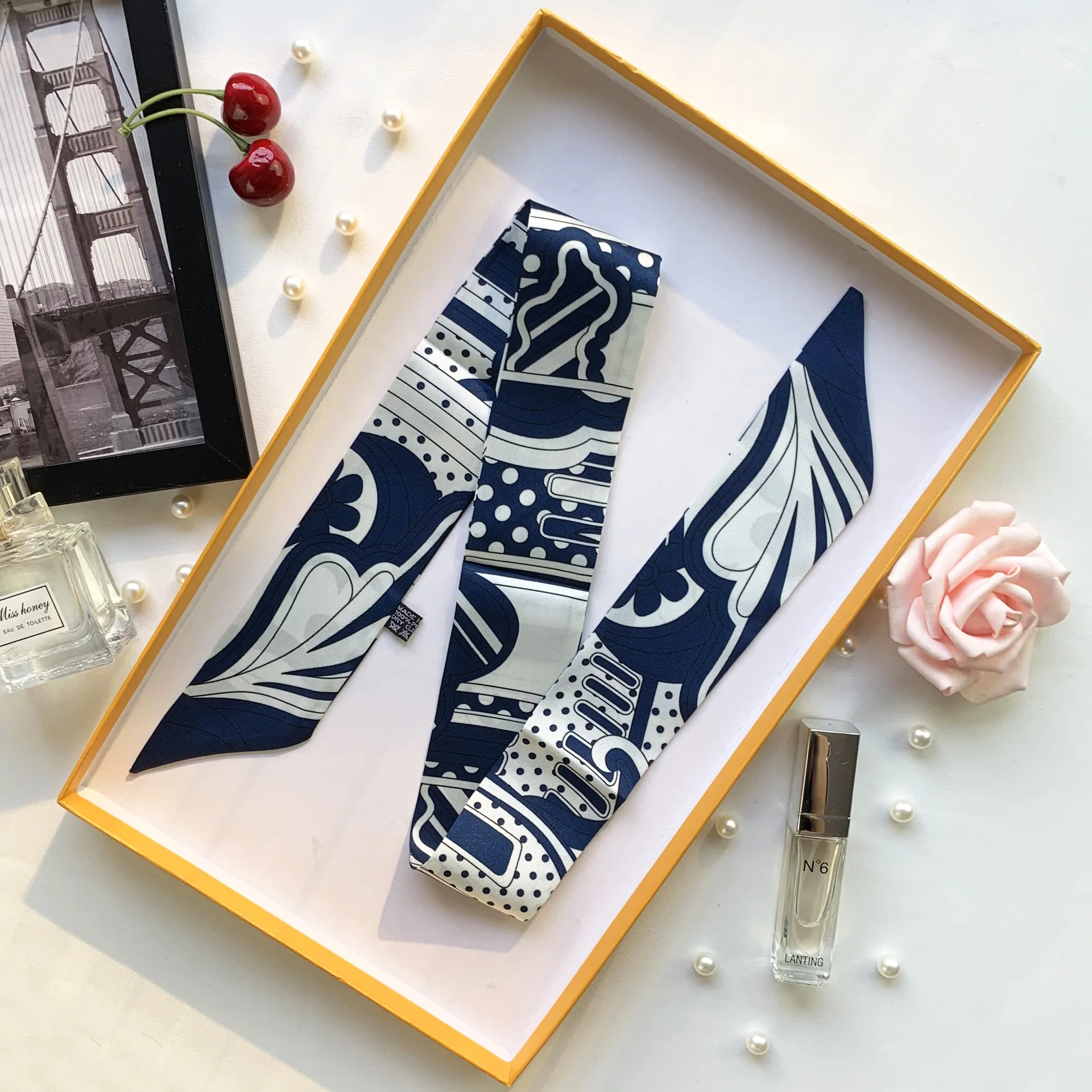 5*90cm Europe and The United States New Long Scarf Small Scarf Diagonal Silk Scarf Twill Scarf Silk Scarf Wholesale
