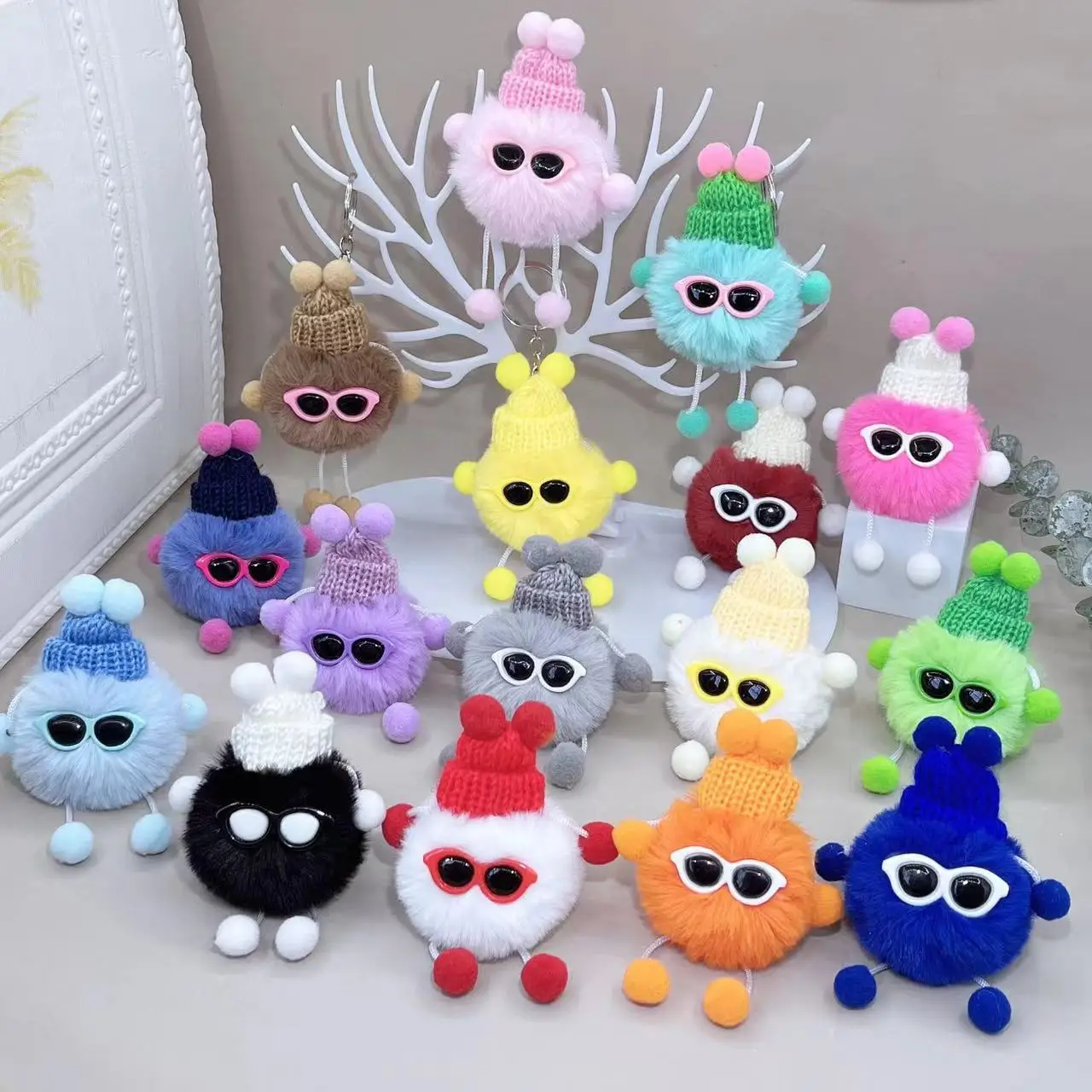 Kawaii Mini Plush Briquettes Keychain 12 Colors Cute Fluffy Fairy Doll Toy Keyring for Women Men Backpack Car Accessories Gifts