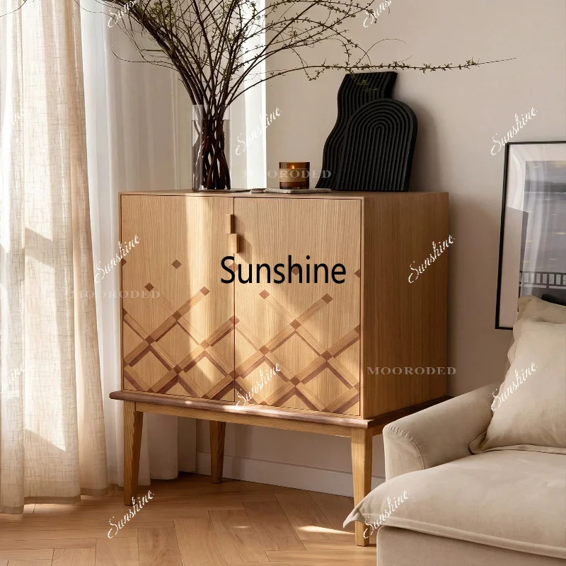 Natural log style, French side cabinet, solid wood storage, simple and modern