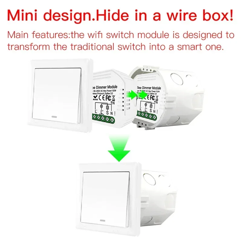 ZigBee 3.0 Tuya Smart Life Mini DIY Smart Dimmer Switch Module Hub Required App Remote Alexa Google Home Voice Control 1/2Way