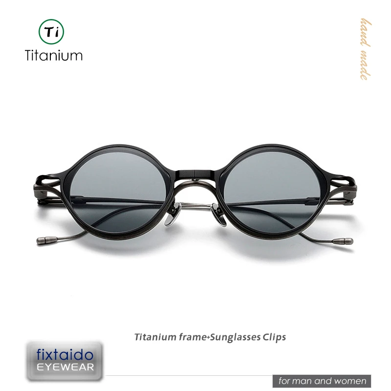 

Japanese retro oval titanium eyeglasses frame with magnetic sunglasses clip, UV protection ,REGARDS same design RG01022