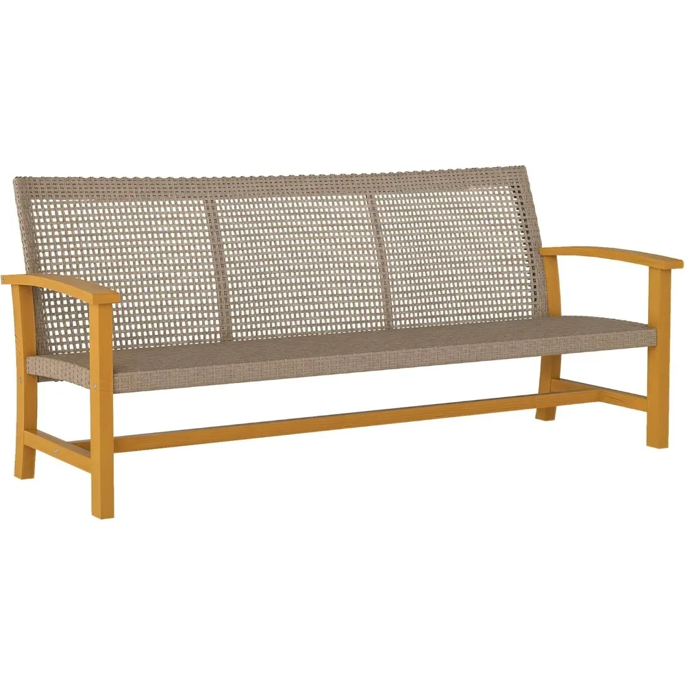 

Wicker Outdoor Couch, 3-Seat Rattan Outdoor Patio Sofa, 1000 lbs. Capacity, Acacia Wood Patio Furniture Couch with Steel Seat