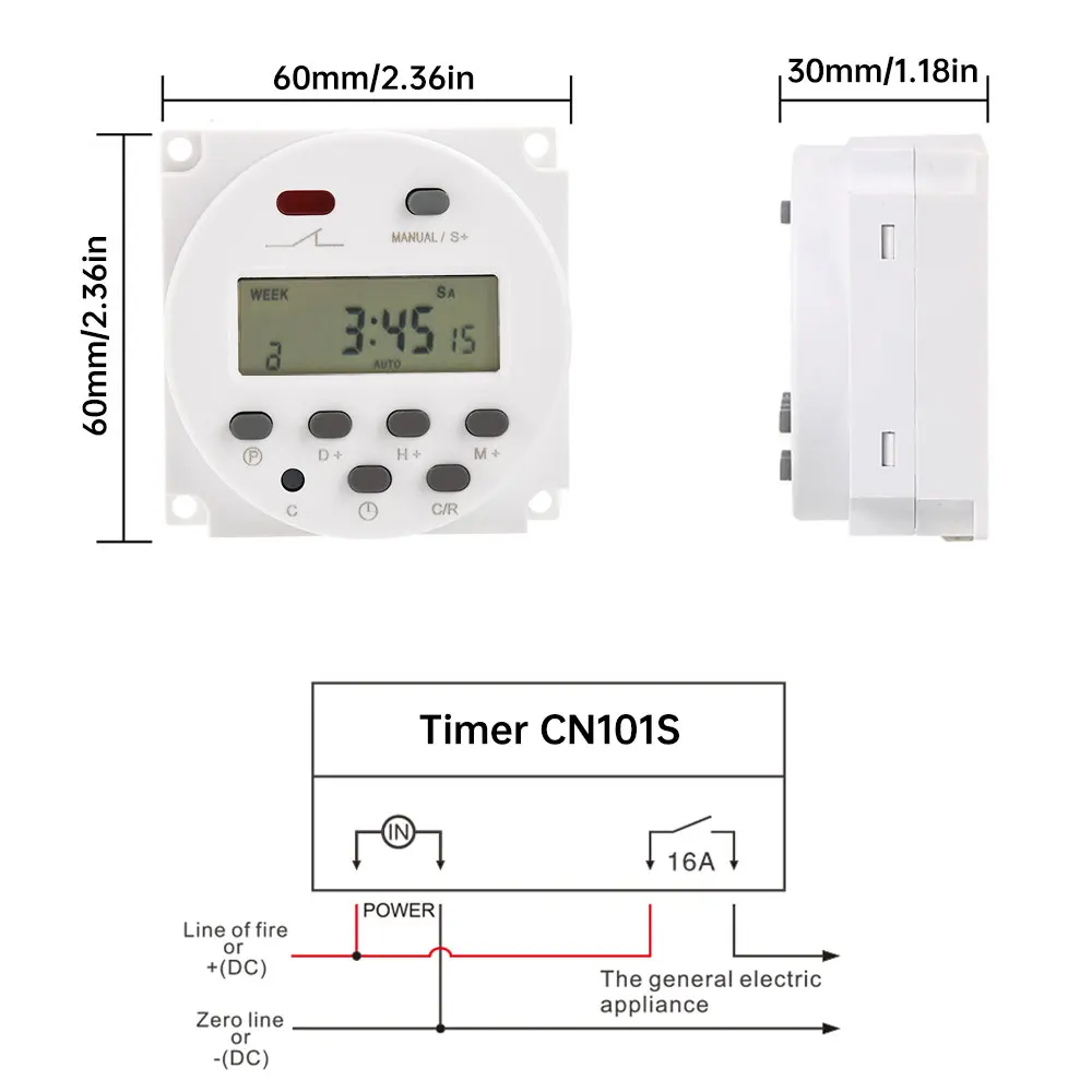 1 Second Interval 12V 24V 110V 220V Digital LCD Timer Switch 7 Days Weekly Programmable Time Relay Programmer CN101S
