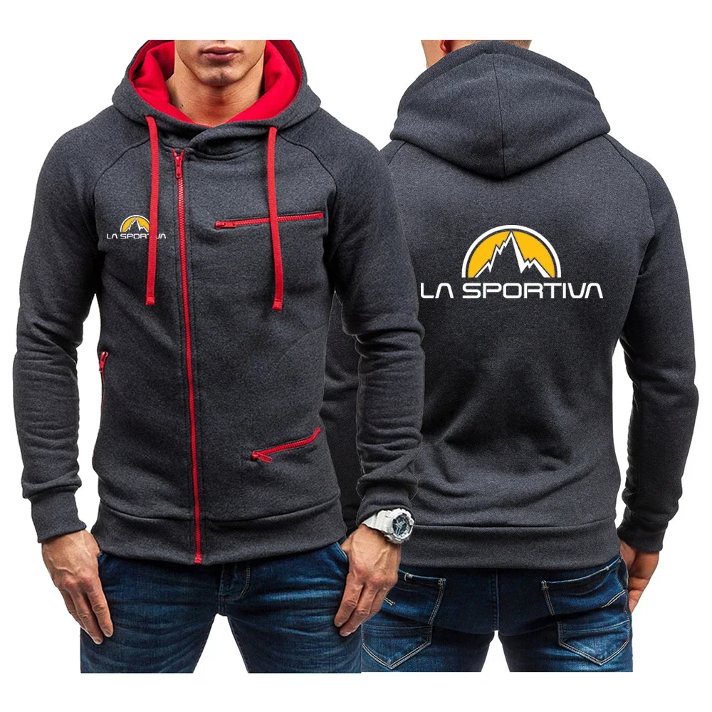 

2024 Spring Autumn Men's La Sportiva Logo Print Fashion Cotton High Quality Trendy Hoodies Popular Solid Color Zipper Sweatshirt