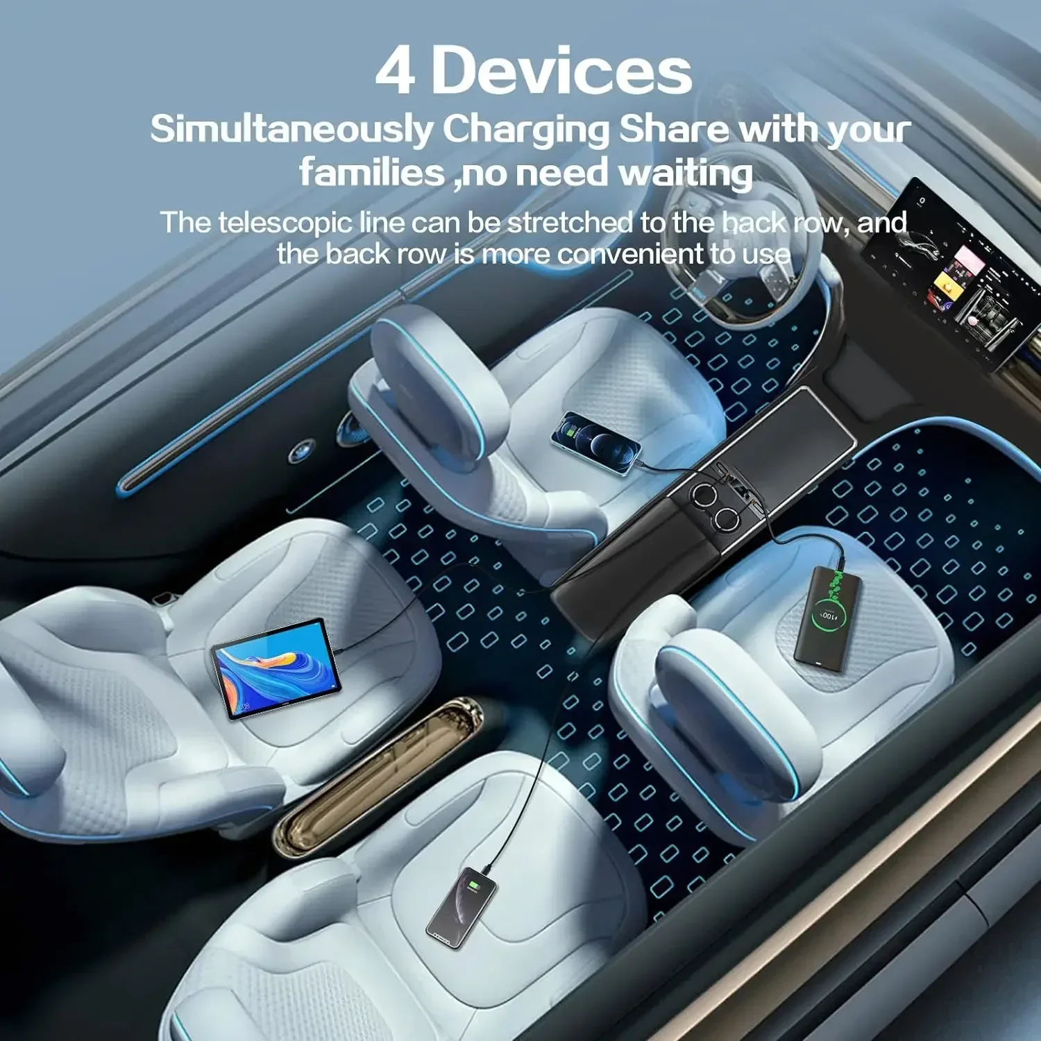 4IN1 For Tesla Model 3/ Y 2021-23 Docking Station Quick Charger USB LED Shunt Hub Extension Center Console 4 Ports Smart Sensor view 2