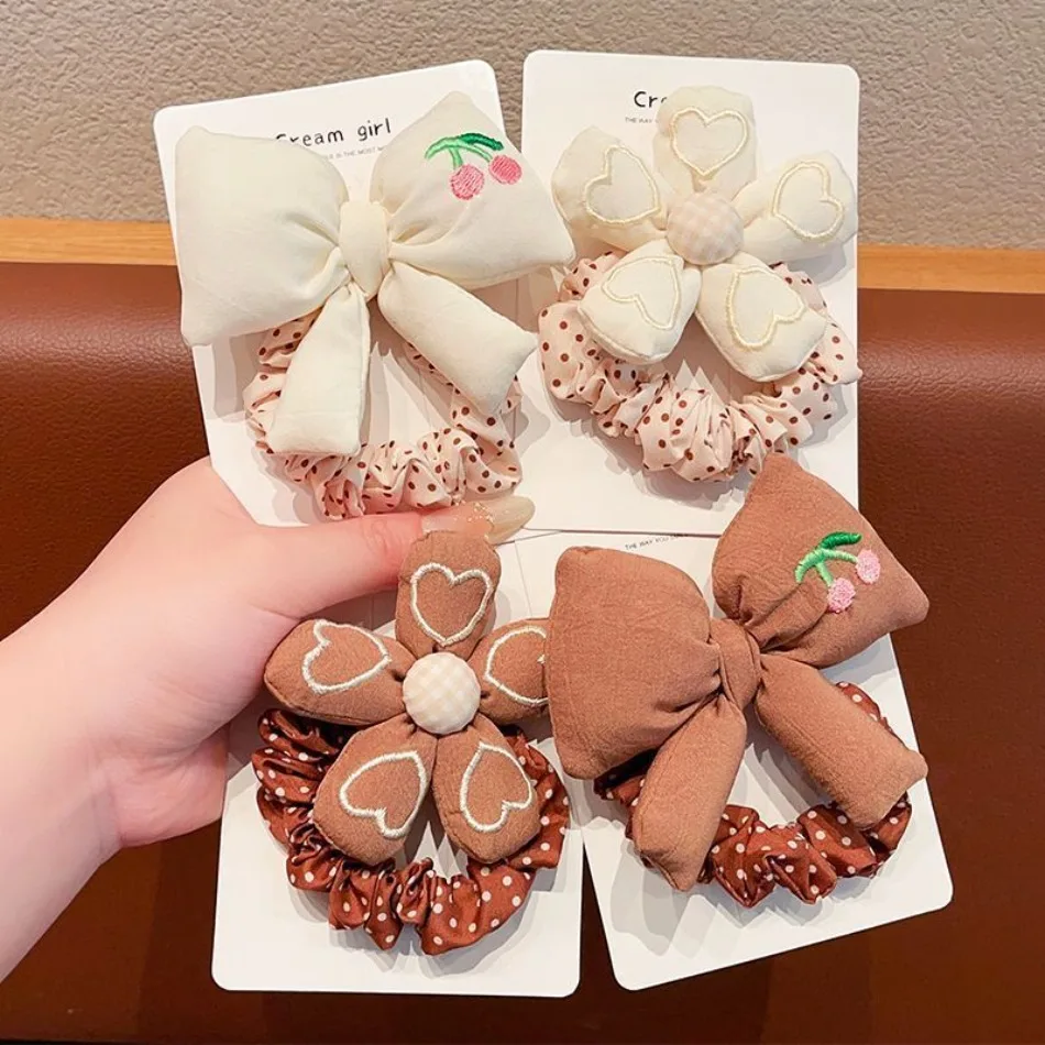 4 Uds. Conjunto de anillos para el cabello para niñas, accesorios para el cabello, diadema, flores simples y bonitas, cola de caballo alta, durabilidad, bandas para el cabello para niños HP01