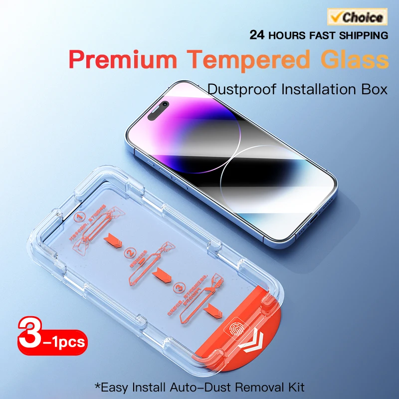 

SKIG 1-3 шт. высококачественное закаленное стекло для iPhone 15 14 13 12 Pro Max Plus полное покрытие защита экрана с комплектом автоматического удаления пыли