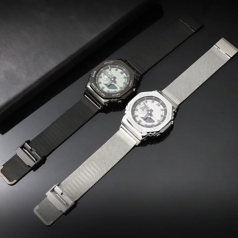 카시오 G-SHOCK 시계 GM-2100 GM2100 GA-2100 GA2100 스테인레스 스틸 팔찌 남성용 금속 시계 밴드 용 수정 된 메쉬 시계 스트랩