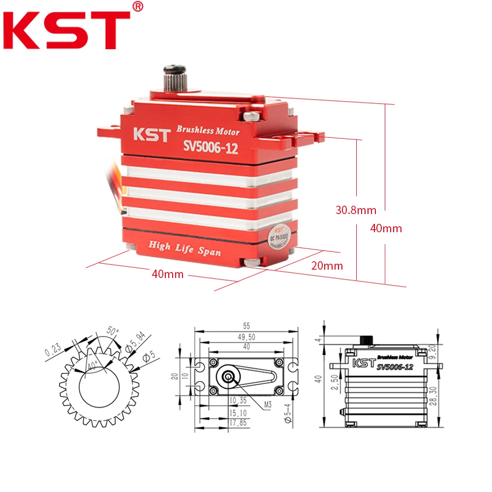 KST SV5006-12 55Kg SHV 4 Polo Brushless Digital Padrão Servo 0.063sec/60 °   6BB para carros RC, aviões e robótica RC de competição