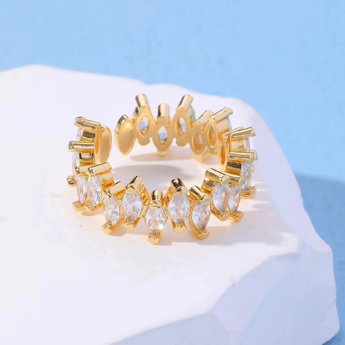 الذهب والفضة اللون المعين الماس خواتم قابل للتعديل للنساء النحاس حجر الراين فنجر التبعي #1