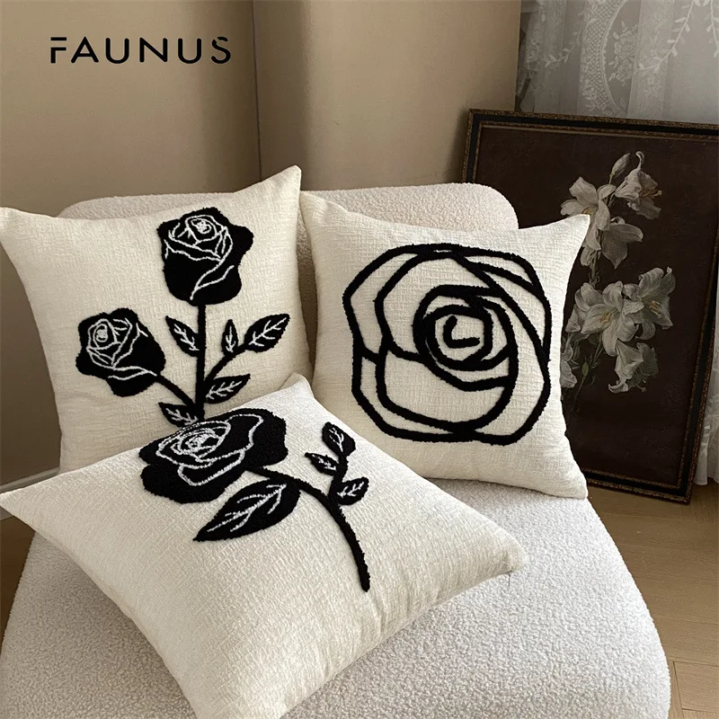 

45x45cm Valentine's Day Black White Rose Light Luxury Throw Pillow Cover Living Room Sofa Cushion Cover Pillowcase Home Decor