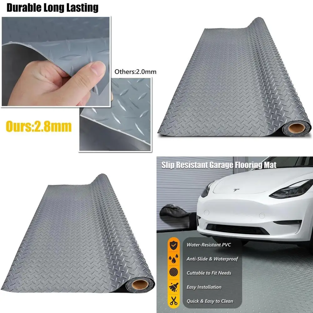 

Thick PVC Garage Floor Mat, Heavy-Duty Waterproof Non-Slip Protection for Cars, Trailers, SUVs, Basements, Gyms (2ft x 36ft), Gr