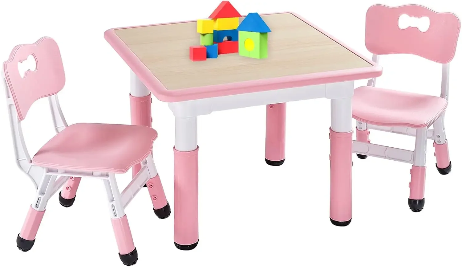 Kids Table and 2 Chairs Set, Height Adjustable Toddler Table and Chair Set for Ages 3-8, Easy to Wipe Arts & Crafts Table