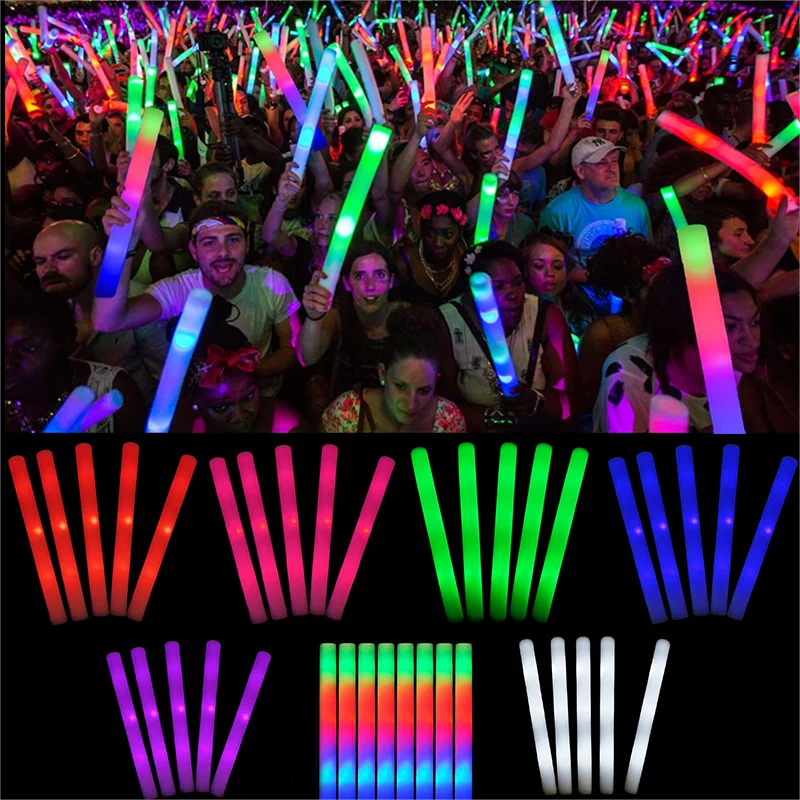 102 عصي إسفنجية متوهجة LED، 3 أوضاع من لوازم الحفلات المتوهجة المتغيرة والألوان، مناسبة لحفلات الزفاف وأعياد الميلاد والكرنفالات والحفلات الموسيقية والتخييم وعيد الشكر والهالوين وعيد الميلاد