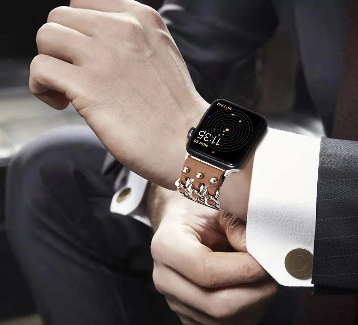 حزام جلد ممتاز لساعة أبل ، سلسلة دنيم ، سوار معصم ، ألترا 2 ، 10 ، 9 ، 8 ، 7 ، 49 ، 45 ، 41 ، 6 ، 5 ، 4 ، SE ، 44 ، 40 ، 42